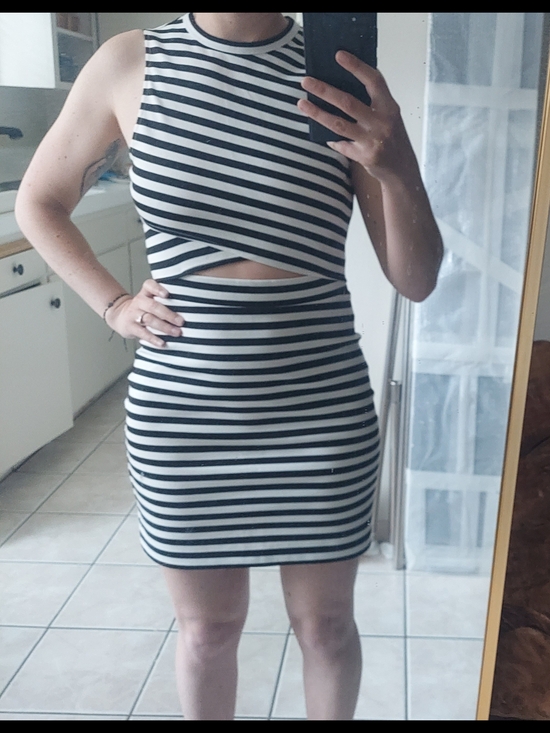 Express Dresses & Skirts - Express Black and White Striped Cutout Mini Dress
